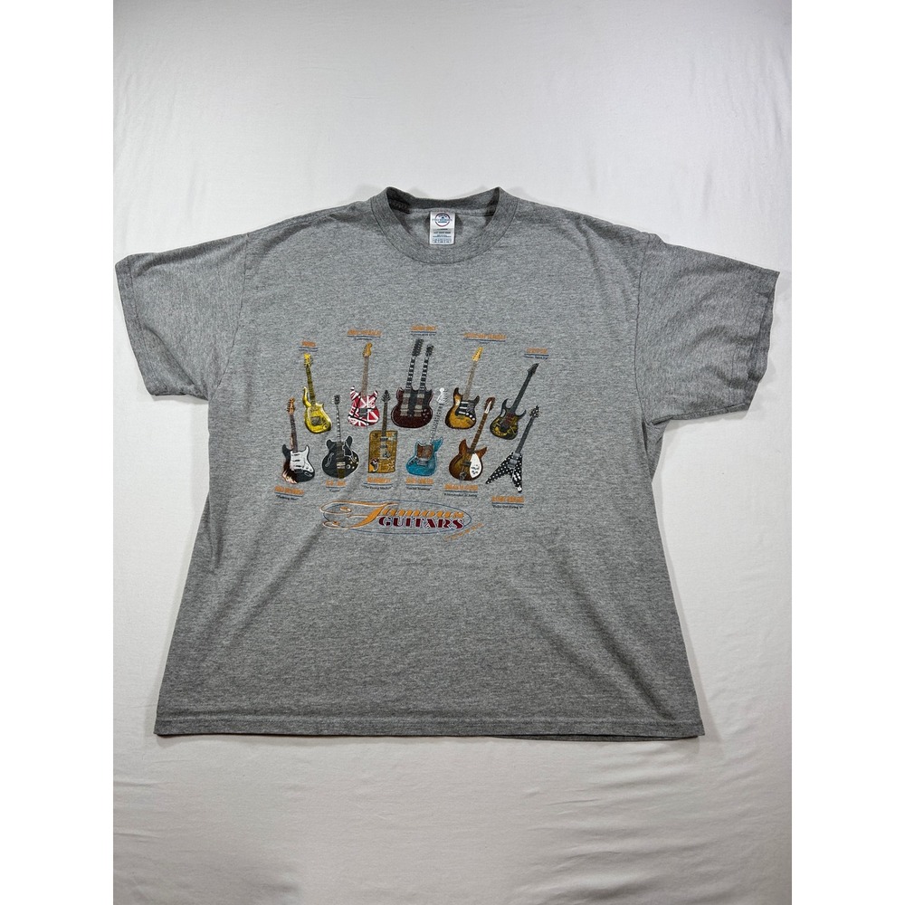 Delta Pro Weight Famous Guitars Graphic T-Shirt Mens XL Gray Rock Music Tee